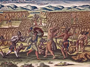 Helped Prints: Indian chief Outina, helped by French forces