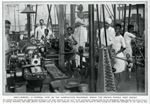 Images Dated 22nd September 2016: Indian factory workers making munitions, WW1: shell making