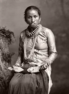 Dagger Prints: Indian girl with jewellery, nose ring and dagger, India, c. 1880 s