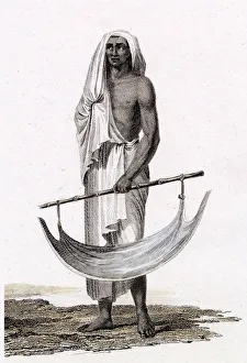 Images Dated 6th April 2021: An Indian grass cutter with ingenious grass container Date: circa 1810