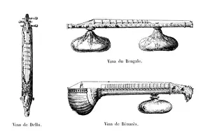 Benares Prints: Three Indian musical instruments