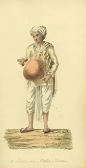 Loincloth Prints: Indian musician with khol drum