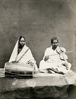 Portrtait Prints: Indian musicians, drums and stringed instrument
