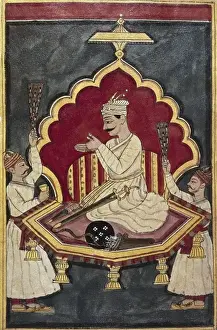 Indian nobleman. Hindu art. Miniature Painting