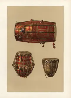 Williamgibb Prints: Indian percussion instruments: tabla, m ridang and nahabat
