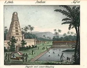 Indian temple with a water garden