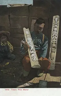 Re Production Prints: Indian totem pole carver
