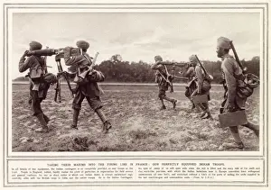 Movements Prints: Indian troops take their Maxim machine guns into the firing line on the Western Front in
