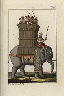 Indian war elephant with soldiers and archers