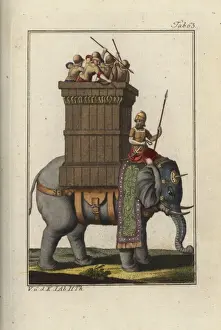 Palanquin Prints: Indian war elephant with soldiers and archers