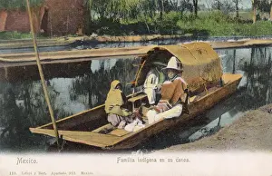Punt Prints: Indigenous Family on their canoe, Mexico