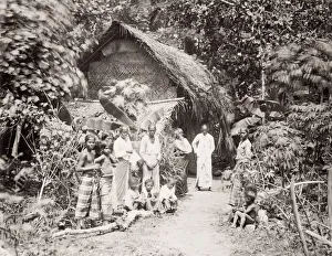 Indigenous family outside home Ceylon, Sri Lanka