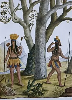 Costumbrism Collection: Indigenous hunters of Brazil, 18th century. Costumbrism