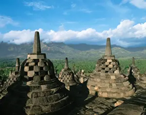 Perforated Prints: Indonesia. Central Java. Magelang. Borobudur. Stupas
