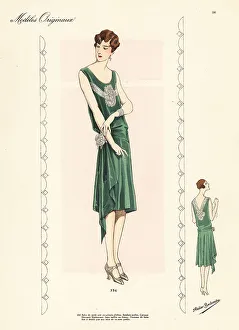 Informal Prints: Informal evening dress of green velvet chiffon