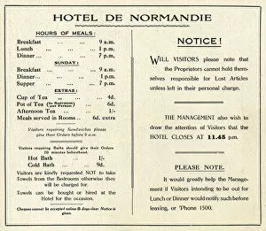 Information card, Hotel de Normandie