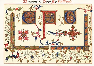 14th Century Prints: Initial letters and border foliage from Jean de Sy's illuminated