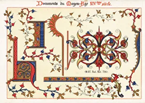 14th Century Prints: Initial letters from Jean de Sy's illuminated Bible, 14th centur