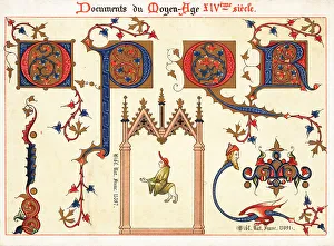 Monsters Prints: Initial letters from Jean de Sy's illuminated Bible, 14th centur
