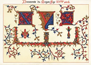 14th Century Prints: Initial letters XYZ and border foliage from Jean de Sy's illumin