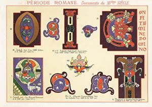 Typography Prints: Initials, Anglo-Saxon initials, design elements from documents o