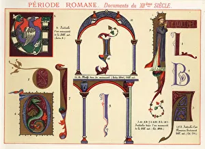 Initials, design elements and frames from documents of the Roman