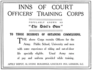 Volunteers Gallery: Inns of Court OTC advertisement, WW1
