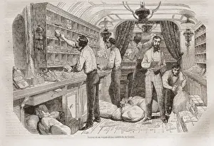Classification Prints: Inside of a post office-wagon (1854). Illustration