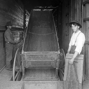 Inside a town elevator Illinois USA early 1900s