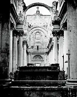 Arras Prints: Interior of Arras Cathedral after German shell fire, WW1