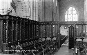 Carvings Prints: Interior of Cartmel Priory Choir Stalls