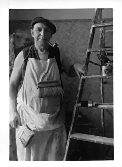 Oct18 Prints: Interior Decorator with his brushes, ladder and pipe