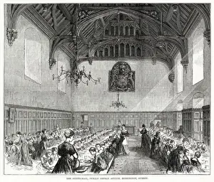 Dinning Prints: Interior in the dinning-hall, female orphan asylum in Beddington, Surrey. Date: 1875