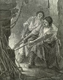 Labouring Collection: Interior of the forge. Engraving. 19th century