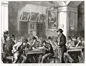 Knowledge Prints: Interior of the free public Library and Museum, Liverpool. Date: 1875
