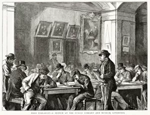 Images Dated 5th May 2021: Interior of the free public Library and Museum, Liverpool. Date: 1875