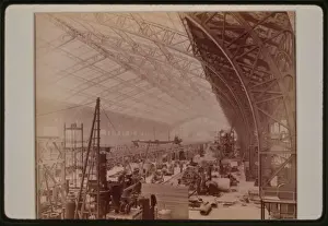Tissandier Prints: Interior of Gallery of Machines, showing machines being set
