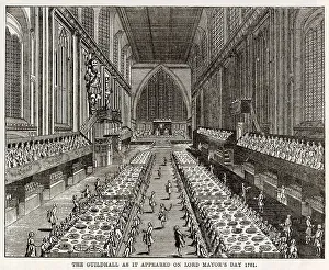1761 Prints: Interior of the Guildhall, during the feast on Lord Mayor's Day. Date: 1761