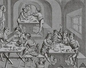 Beverage Prints: Interior of an hostelry. 19th century facsimile