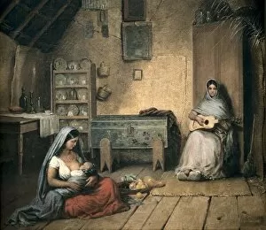 Chapultepec Gallery: Interior of a jacal (shack). 1853. Oil. MEXICO
