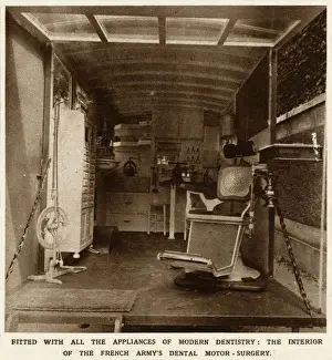 Hygiene Prints: Interior of a mobile French dental laboratory 1916