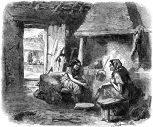 Hangs Prints: Interior of a mud cabin in Kildare, Ireland