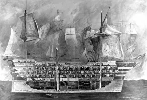 Victory Prints: Interior of Nelsons flagship, H. M. S. Victory at Trafalgar