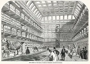 Interior of the new museum, Royal College of Surgeons, located at Lincoln's Inn Fields in London. Date: 1854