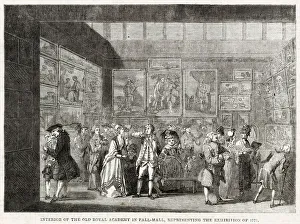 Mall Gallery: Interior of the old Royal Academy in Pall Mall, representing the exhibition of 1771