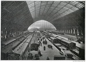 Pancras Collection: Interior of St. Pancras Railway Station, showing the magnificent canopy dwarfing the trains