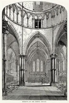 Churches Prints: Interior of the Temple Church in Fleet Street, London, going all the way back to