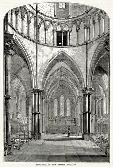 Columns Gallery: Interior of the Temple Church in Fleet Street, London, going all the way back to
