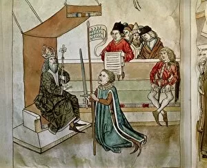 Investiture Collection: Investiture of a knight. Illustration from Chronicle