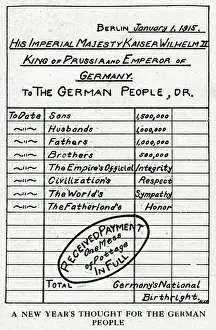 Invoice Prints: An invoice for Kaiser Wilhlem II, 1915